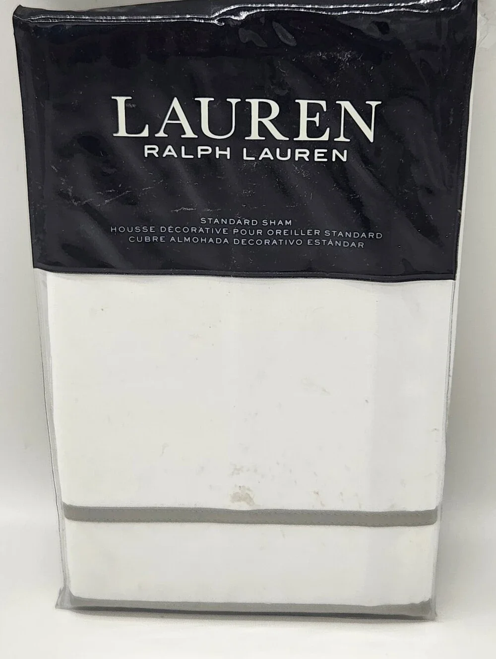 Lauren Ralph Lauren Spencer Border Standard Sham White Grey 300TC Cotton